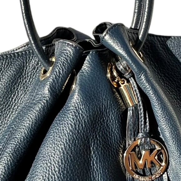 Michael Kors Navy Blue Leather Drawstring Ring Handles Satchel Shoulder Bag-Navy - Picture 9 of 15